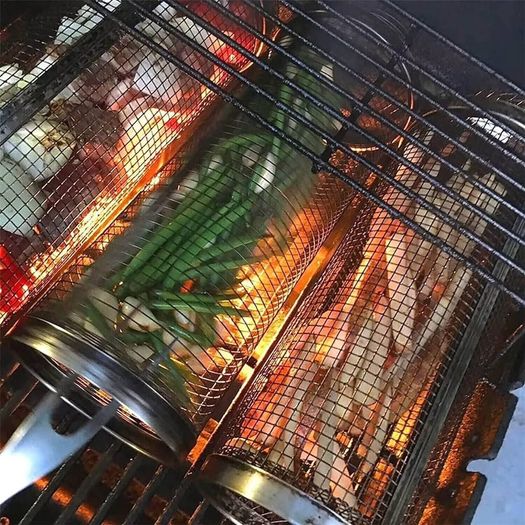 BBQ Net Tube - Rolling Grilling Basket, Greatest Grilling Basket Ever, Stainless Steel Wire Mesh Cylinder Grill Basket, Portable Outdoor Camping Non-stick Barbecue Bag for Fish Vegetable