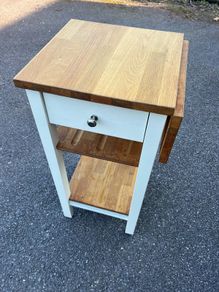Solid Wood Drop-Leaf Side Table / Kitchen Trolley with Drawer & Shelves