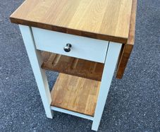 Solid Wood Drop-Leaf Side Table / Kitchen Trolley with Drawer & Shelves