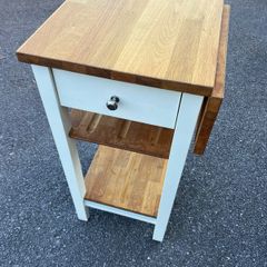 Solid Wood Drop-Leaf Side Table / Kitchen Trolley with Drawer & Shelves