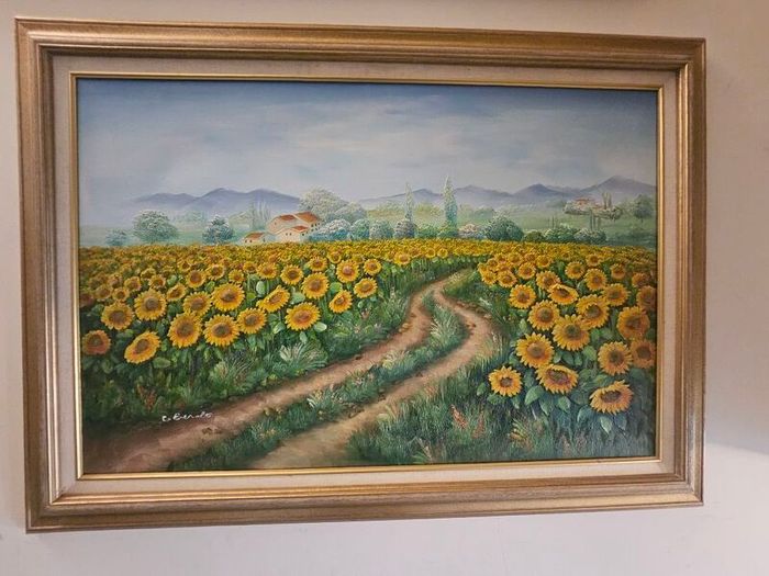 Oil On Canvas of Sunflower By C Benolt