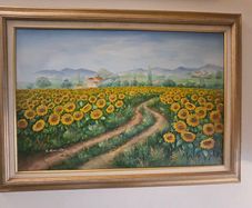 Oil On Canvas of Sunflower By C Benolt