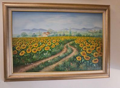 Oil On Canvas of Sunflower By C Benolt