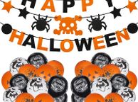 main image for ad Halloween Party Decorations, 3pcs Happy Halloween Banner Pumpkin Ghost Banner and Halloween Balloons for Halloween Indoor Outdoor