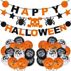 Halloween Party Decorations, 3pcs Happy Halloween Banner Pumpkin Ghost Banner and Halloween Balloons for Halloween Indoor Outdoor