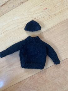 Hand knit black jumper and hat for Action Man figure