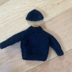 Hand knit black jumper and hat for Action Man figure