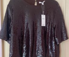 M&S Chocolate Brown Sequin Short Sleeve Top   Size UK 14