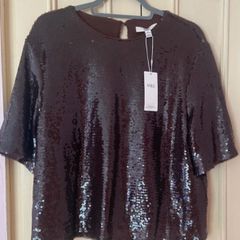 M&S Chocolate Brown Sequin Short Sleeve Top   Size UK 14