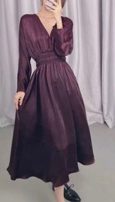 dress New Zara Wine silky/satin finish .