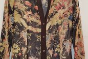 JUST CAVALLI brown sheer floral blouse with silk collar and cuff Sz 44 (Fit 10-12UK)