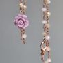 Rose gold stainless steel rosary chain necklace lilac flower Image 2