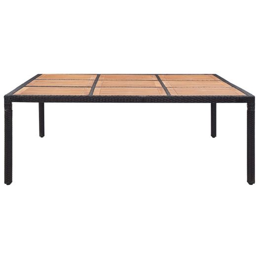 Garden Table Black 200x200x74 cm Poly Rattan and Acacia Wood