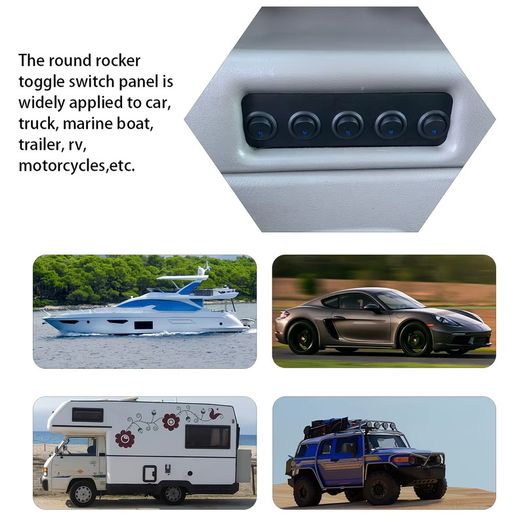 5 Switch 20A blue circular joystick switch panel with 3-pin aluminum waterproof 12V, suitable for cars, trucks, Camper Van boats, RVs, yachts, etc