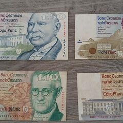 Irish punt notes and coins