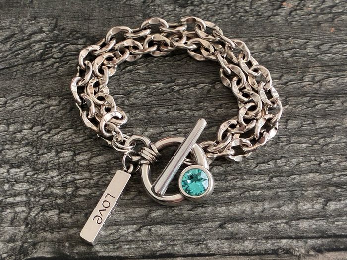 Antique Silver Plated Crystal Toggle Bracelet