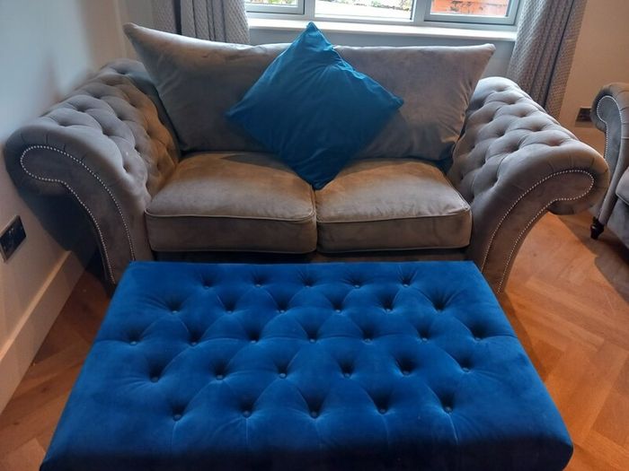 Grey Couch x2 and footstool