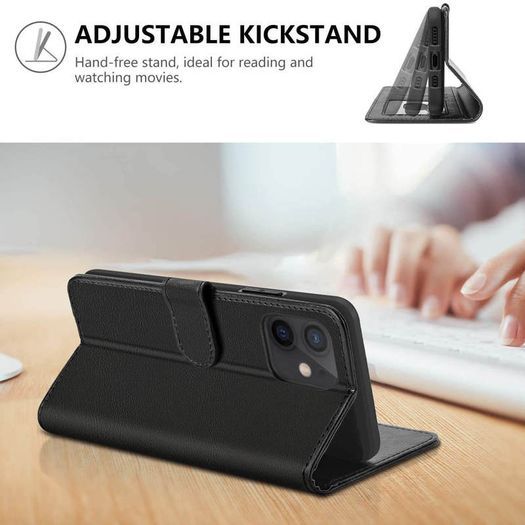 For iPhone 12 Mini Wallet Case Cover Flip Book PU Leather Holder Card Slots Black - FHT07IPK1