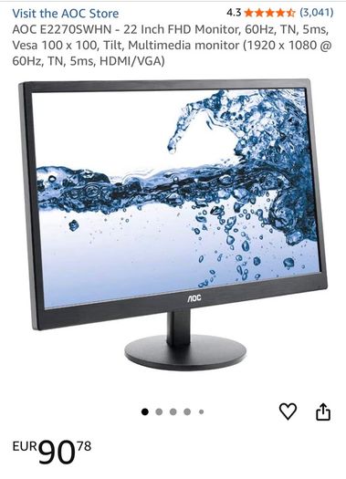 AOC 22" Full HD Monitor with HDMI (Model: E2270SWHN)