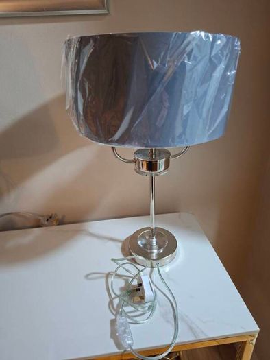 New Hall / Table Lamp Twin Bulb Grey lamp Shade,  metal & glass construction