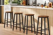 Set of 4 Bar Stools Kitchen Chairs High Stool with Footrests in 2 Heights and Adjustable Feet for Bathroom Kitchen Counter Rustic Brown Black