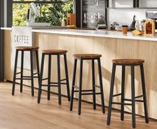Set of 4 Bar Stools Kitchen Chairs High Stool with Footrests in 2 Heights and Adjustable Feet for Bathroom Kitchen Counter Rustic Brown Black