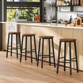 Set of 4 Bar Stools Kitchen Chairs High Stool with Footrests in 2 Heights and Adjustable Feet for Bathroom Kitchen Counter Rustic Brown Black