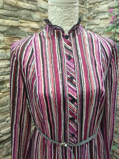 Vintage 70s 80s purple grey stripe secretary midi dress size M Postage included