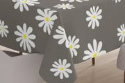 NEW SALE | Printed Tablecloth 145 x 145 cm for Square Dining Table of length upto 110 cm, 100% Cotton, Machine Washable, Durable, Rectangular, for Home, Restaurant, Banquet - Daisy Grey