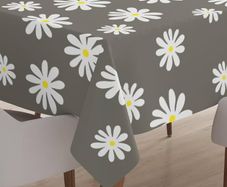 NEW SALE | Printed Tablecloth 145 x 145 cm for Square Dining Table of length upto 110 cm, 100% Cotton, Machine Washable, Durable, Rectangular, for Home, Restaurant, Banquet - Daisy Grey