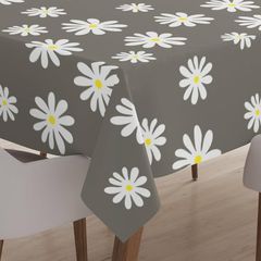 NEW SALE | Printed Tablecloth 145 x 145 cm for Square Dining Table of length upto 110 cm, 100% Cotton, Machine Washable, Durable, Rectangular, for Home, Restaurant, Banquet - Daisy Grey
