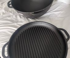 Pot(Wok) 19 Litre Cast Iron Kazan with 2-in-1 Grill Pan Lid