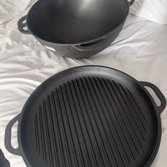 Pot(Wok) 19 Litre Cast Iron Kazan with 2-in-1 Grill Pan Lid