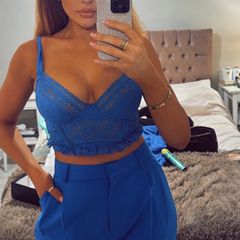 Bright Blue Lace Hook And Eye Detail Crop Corset