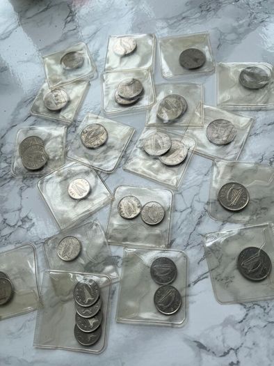 Irish decimal 5p coins x 28 & 10p coins x 2. Two for 1 euro. Ten euro the lot. Dates below