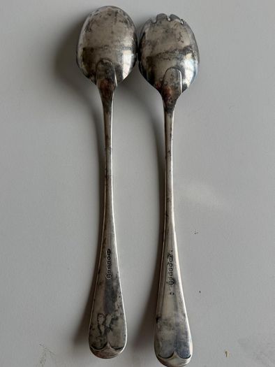 Large 30cm Antique Victorian John Round & Son Sheffield Silver-Plated Salad Servers - JR&S