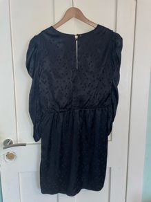 Guess Black Polka Dot Satin Mini Dress | Puff Sleeves | V-Neck |