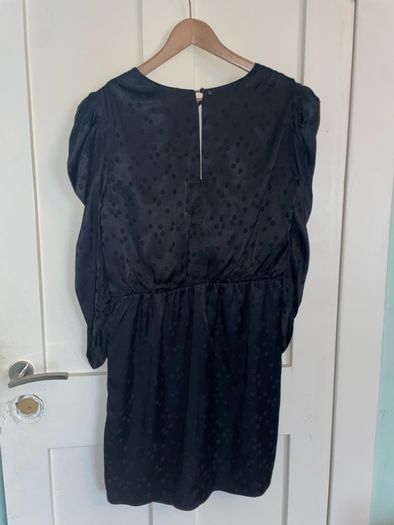 Guess Black Polka Dot Satin Mini Dress | Puff Sleeves | V-Neck |