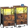 Bedside Table Set of 2, Side Table with Charging Station and Led Lights Image 10