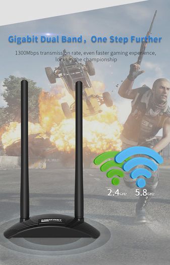 COMFAST Stellar Warship AC1300 Dual Band (2.4G/5G) USB Adapter/Dongle+Hotspot - 2x6dbi External Adjustable Antennas (Brand New/Warranty)