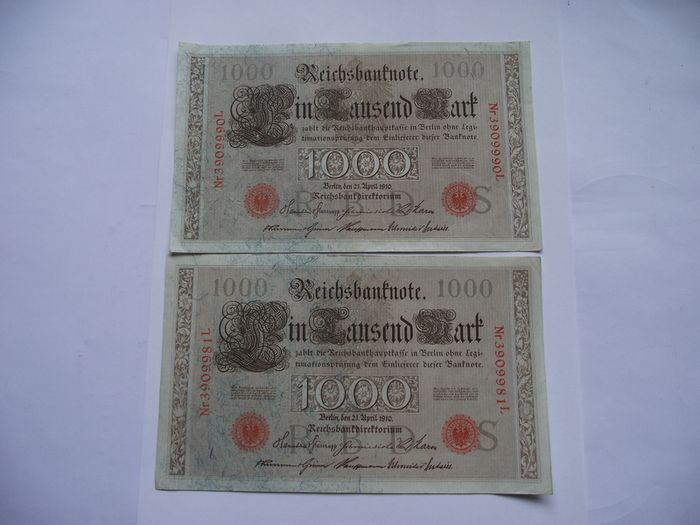 Germany. Reichsbanknote. 2@1000 Mark (21.04.1910) Nice Condition!