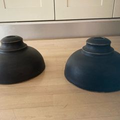 Pair of black metal ceiling lampshades