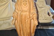 Beautiful Old Sacred Heart of Jesus, Handcrafted Wooden Sculpture made by Conrad Moroder in Ortisei Italy., featuring a carved heart on the chest., Postage Available or Collection
