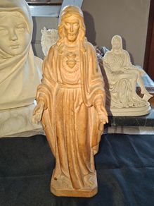 Beautiful Old Sacred Heart of Jesus, Handcrafted Wooden Sculpture made by Conrad Moroder in Ortisei Italy., featuring a carved heart on the chest., Postage Available or Collection