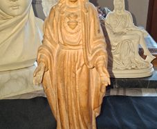 Beautiful Old Sacred Heart of Jesus, Handcrafted Wooden Sculpture made by Conrad Moroder in Ortisei Italy., Ideal for Home or Stage Movie Props featuring a carved heart on the chest., Postage Available or Collection
