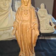 Beautiful Old Sacred Heart of Jesus, Handcrafted Wooden Sculpture made by Conrad Moroder in Ortisei Italy., featuring a carved heart on the chest., Postage Available or Collection