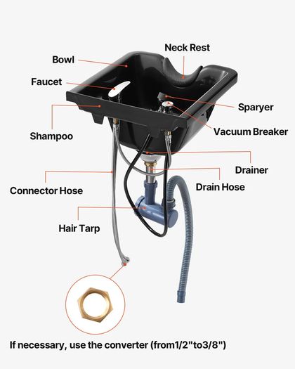 Shampoo Bowl, ABS Plastic Shampoo Sink for Salons and Home, Easy to Clean and Install Salon Shampoo Bowls for Hair Stylists, Shampoo Sink for Spa Center, Barbershop and Beauty Salon Use, Black