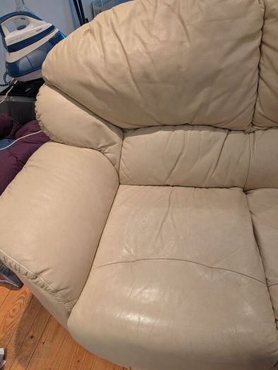 Cream Leather Two-Seater Couch