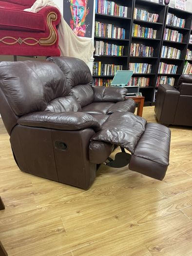 2-Seater Brown Leather Reclining Sofa