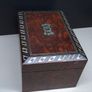 Antique Victorian Burr Wood Tea Caddy Brass Inlay c1850 1880 With Key Image 2